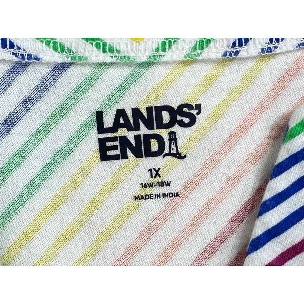 Lands End Shift Dress Plus Size 1X Sleeveless Rainbow‎ Stripe Notch Neck Pockets - Picture 3 of 8